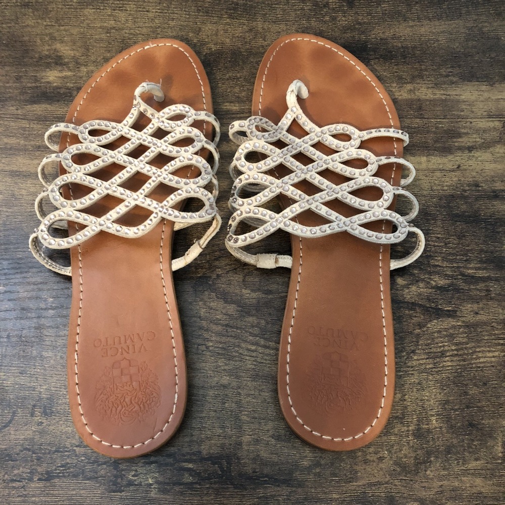 Vince Camuto Womens Jeweled Thong Sandals Size 8.5M Rhinestone Link Straps Boho